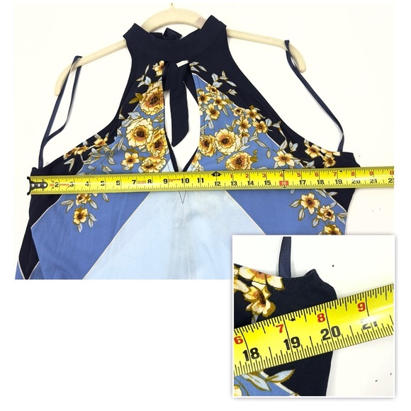 Free People Beat Of My Heart Tunic Top Mini Dress Size S Blue Floral Halter NWT - Picture 10 of 12